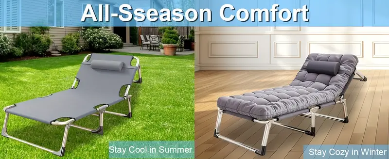 Cama plegable portátil para  , tumbona de gran tamaño de 28.7 pulgadas, ajustable en 5 posiciones, con almohada, capacidad de peso de 500  , tela Oxford   resistencia 1200D con colchón, para viajes, habitación,  , garaje. detalles 5