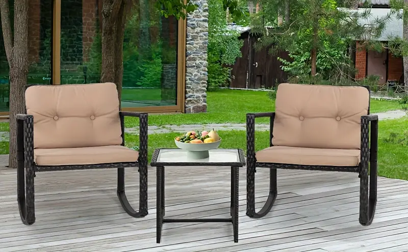 Conjunto de muebles de   de mimbre para terraza de 3 piezas con 2 sillas de ratán y   de vidrio Adecuado para jardines Muebles de exterior Conjuntos de conversación Porche, patio trasero y pequeñas   detalles 0