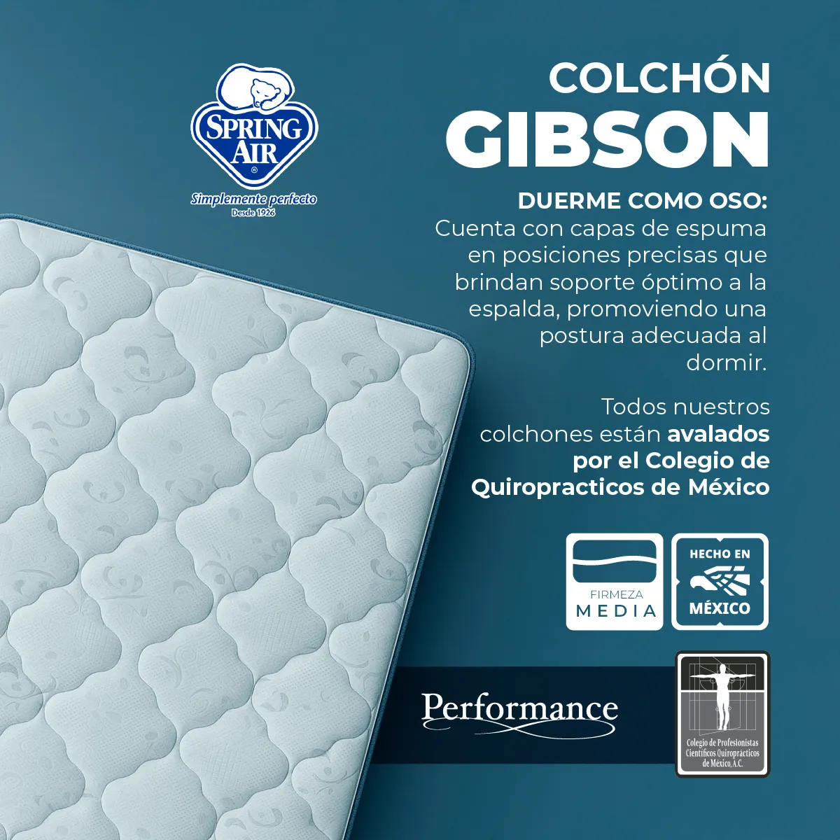 Colchón Spring Air Tecnología Performance Colchón Ortopédico de Firmeza Media 33 cm de Altura