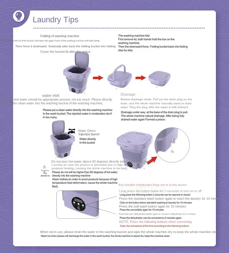 Mini lavadora plegable portátil de alta capacidad de 8 l con 3 modos de limpieza profunda Lavado semiautomático Secado suave por centrifugado para viajes en vehículos recreativos, campamentos detalles 20