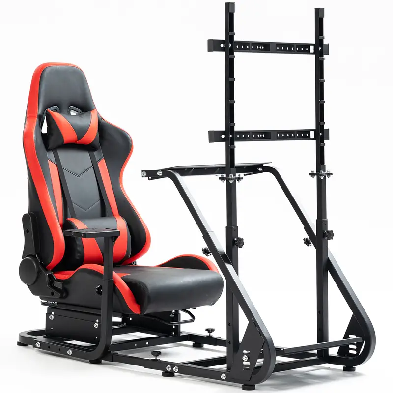 Cabina de simulación de carreras de juegos con soporte de monitor para Logitech/ / G27 G29 T300RS TX T3PA TGT, con asiento rojo y montaje de TV, sin volante ni pedales detalles 1