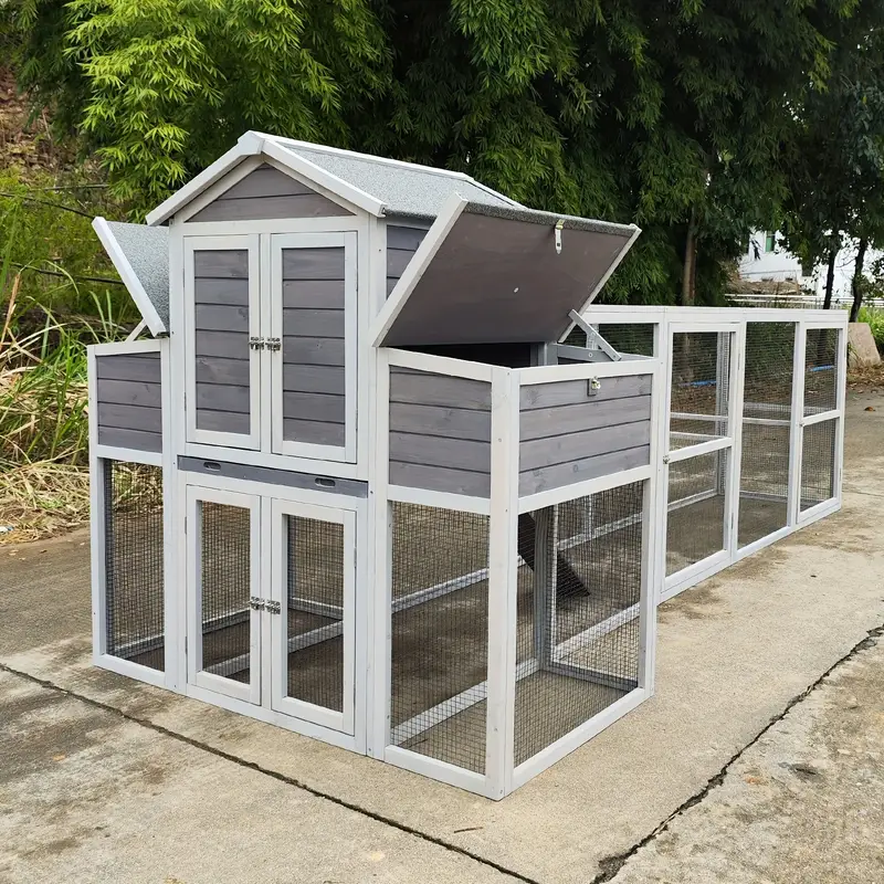 Jaula para gallinas de madera maciza extragrande de 150 con   capas, con   cajas nido y rampa, que proporciona un amplio espacio para moverse, adecuada para otros animales pequeños, bandejas extraíbles incorporadas para   la limpieza, malla de alambre para mantener a   pequeños seguros. detalles 2