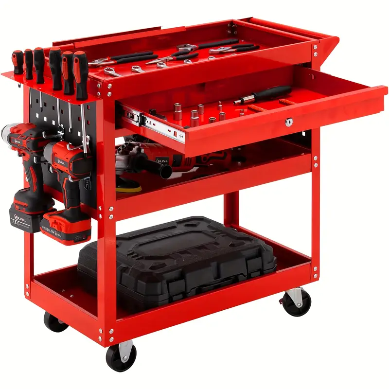 3 tier rolling tool cart 330 lbs capacity heavy duty utility cart industrial   tool cart tool organizer with wheels storage drawer design for garage warehouse   details 1