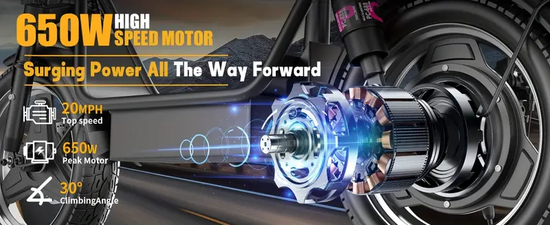 Patinete eléctrico para adultos, patinete eléctrico con asiento, motor de 500 W pico 650 W, hasta 20 MPH y 30 millas de autonomía, batería de 36   AH, neumático de 14 pulgadas, con caja trasera. detalles 3