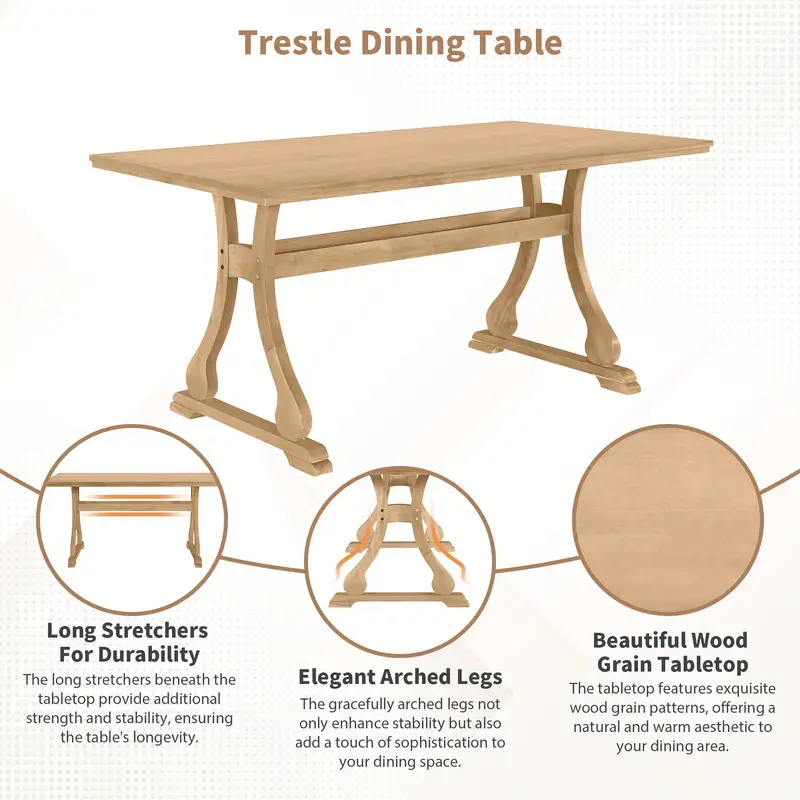 juego de comedor   classic 7pcs de madera   con sillas tapizadas, mesa de caballete resistente para comedor, cocina - diseño aerodinámico, cojines  ,    , color madera detalles 2