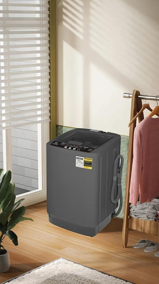   full automatic washing machine portable compact washer with led display 10 programs and 8 water levels 13 6lbs 17 9lbs capacity space saving full automatic washer grey details 5