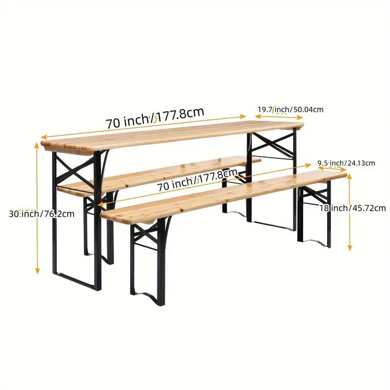 Conjunto De Mesa Y Banco Plegable De   Patas, Mesa De Picnic Con Tapa De Madera Plegable, Conjunto De Muebles De Exterior De Madera Maciza Para Actividades Al Aire   Y Jard&iacute;n detalles 6