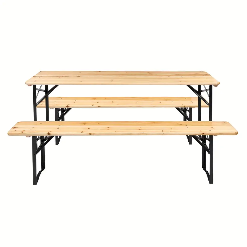 Conjunto De Mesa Y Banco Plegable De   Patas, Mesa De Picnic Con Tapa De Madera Plegable, Conjunto De Muebles De Exterior De Madera Maciza Para Actividades Al Aire   Y Jard&iacute;n detalles 0