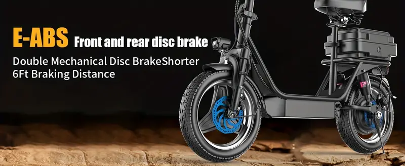 Patinete eléctrico para adultos, patinete eléctrico con asiento, motor de 500 W pico 650 W, hasta 20 MPH y 30 millas de autonomía, batería de 36   AH, neumático de 14 pulgadas, con caja trasera. detalles 0