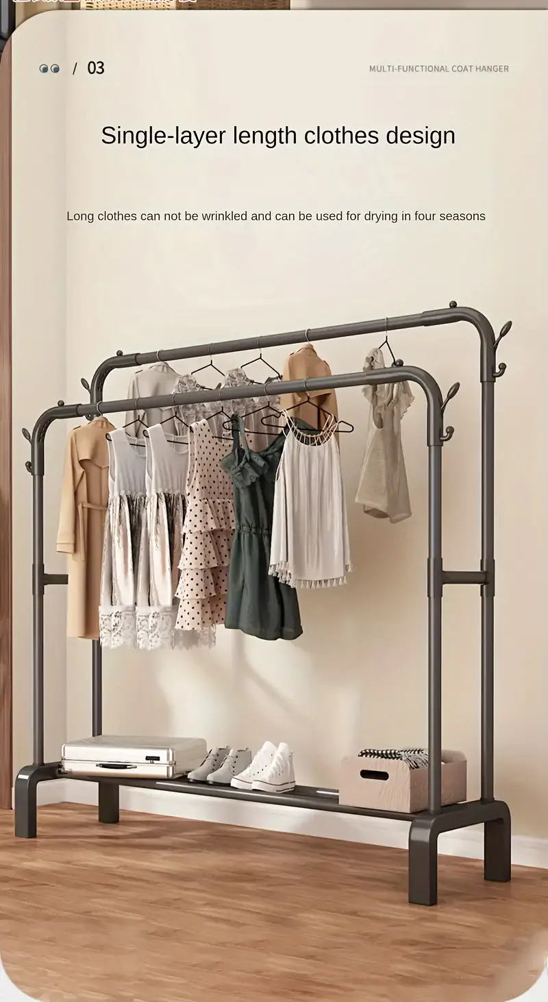 Estante de ropa metálico   con estante para zapatos - Almacenamiento de ropa de gran capacidad para dormitorio,  , baño,   - Armario y soporte de   de ropa multifuncional (1-Pack) detalles 3