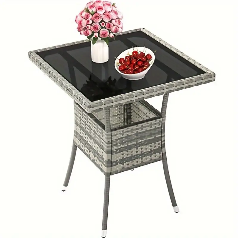 mesa de comedor de mimbre para patio furnizest con 4 asientos y   de vidrio templado, ideal para el entretenimiento y la relajaci&oacute;n  . detalles 5