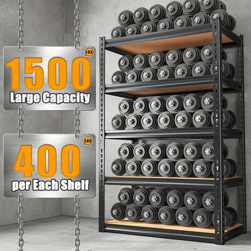 Estantes de garaje de 5 niveles, estantes de almacenamiento   resistencia, estantes de almacenamiento de garaje ajustables, estantes de metal para   de almacenamiento de 1500  , unidades de estanterías de metal y almacenamiento para despensa y garaje. detalles 5