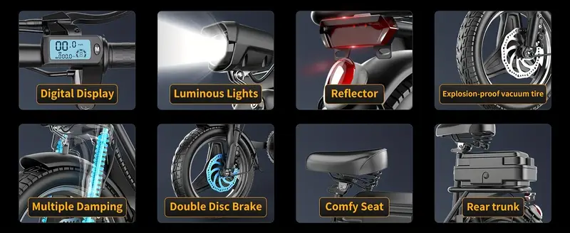 Patinete eléctrico para adultos, patinete eléctrico con asiento, motor de 500 W pico 650 W, hasta 20 MPH y 30 millas de autonomía, batería de 36   AH, neumático de 14 pulgadas, con caja trasera. detalles 5