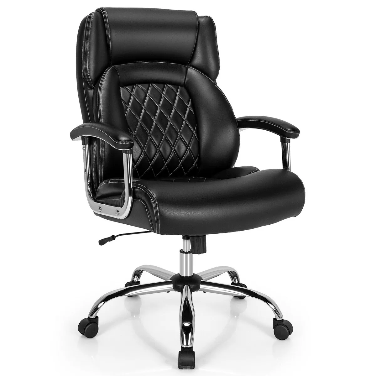 Silla de oficina ajustable Costway de 500 libras, silla de trabajo de cuero ajustable, color negro