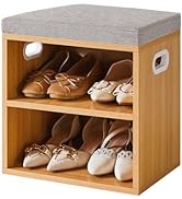 YMYNY Banco de almacenamiento de zapatos con cojín, zapatero de 2 niveles con asiento acolchado, organizador de zapatos ajustable...