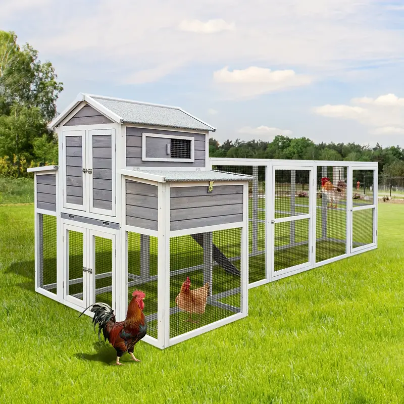 Jaula para gallinas de madera maciza extragrande de 150 con   capas, con   cajas nido y rampa, que proporciona un amplio espacio para moverse, adecuada para otros animales pequeños, bandejas extraíbles incorporadas para   la limpieza, malla de alambre para mantener a   pequeños seguros. detalles 1