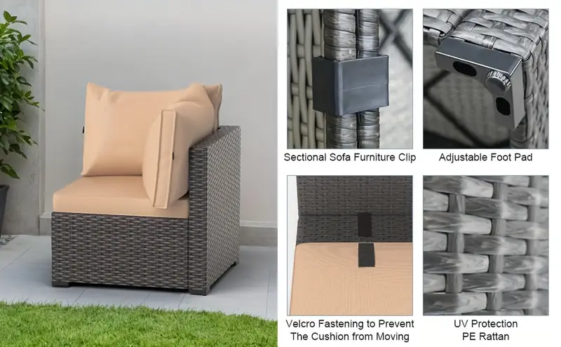 Conjunto de muebles de patio     con mesa de  , 8 piezas de muebles seccionales de patio de mimbre, sofá de conversación de patio y   de 42 detalles 2