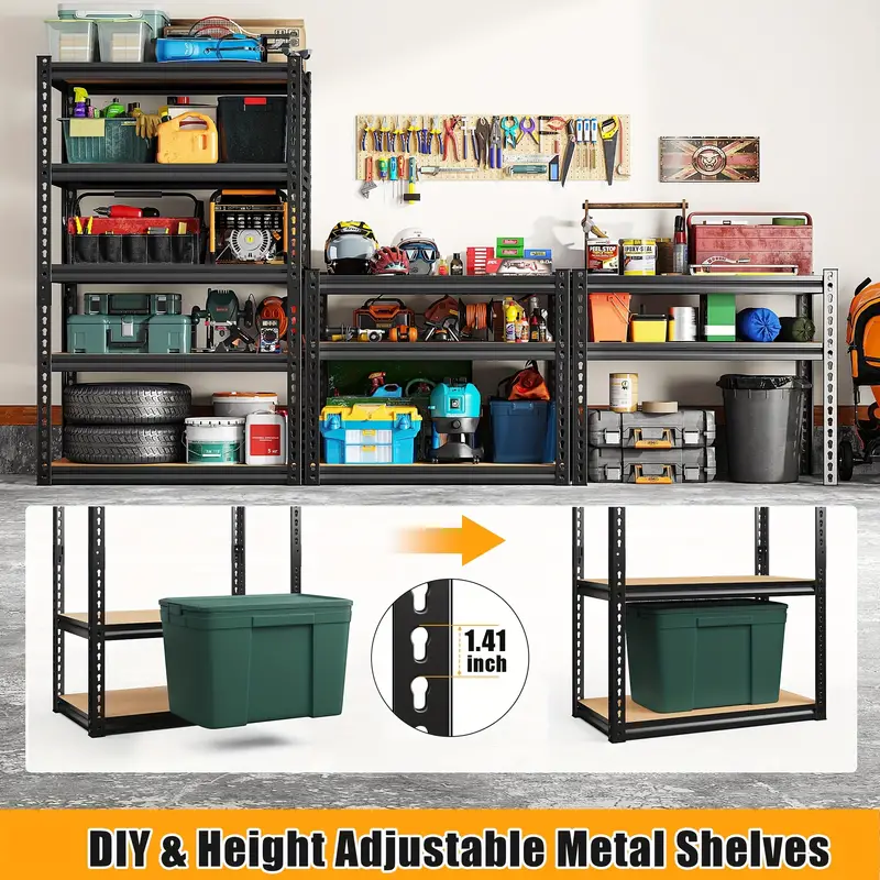 Estantes de garaje de 5 niveles, estantes de almacenamiento   resistencia, estantes de almacenamiento de garaje ajustables, estantes de metal para   de almacenamiento de 1500  , unidades de estanterías de metal y almacenamiento para despensa y garaje. detalles 3