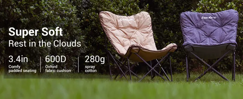   Silla de Camping Acolchada de Gran Tamaño - Silla Plegable Mariposa XL Cómoda para Exteriores con Bolsa de Transporte, Silla de Camping Portátil para Adultos, Interior y Césped Soporta 300 Libras, Caqui detalles 1