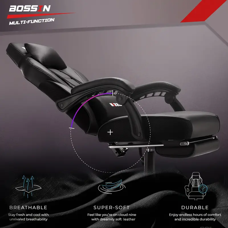 con masaje, de escritorio computadora PU con reposapiés y reposacabezas, ergonómico resistencia, de deportes electrónicos de de tamaño, y detalles 6