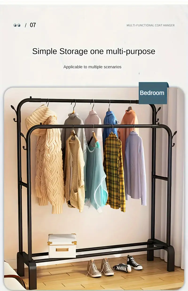 Estante de ropa metálico   con estante para zapatos - Almacenamiento de ropa de gran capacidad para dormitorio,  , baño,   - Armario y soporte de   de ropa multifuncional (1-Pack) detalles 4