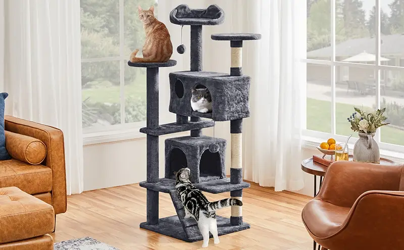 Cat Tree 54in Cat Tower Condominio con 2 condominios y 2 bolas colgantes y 3 postes rascadores Casa   para gatos para gatitos y gatos detalles 2