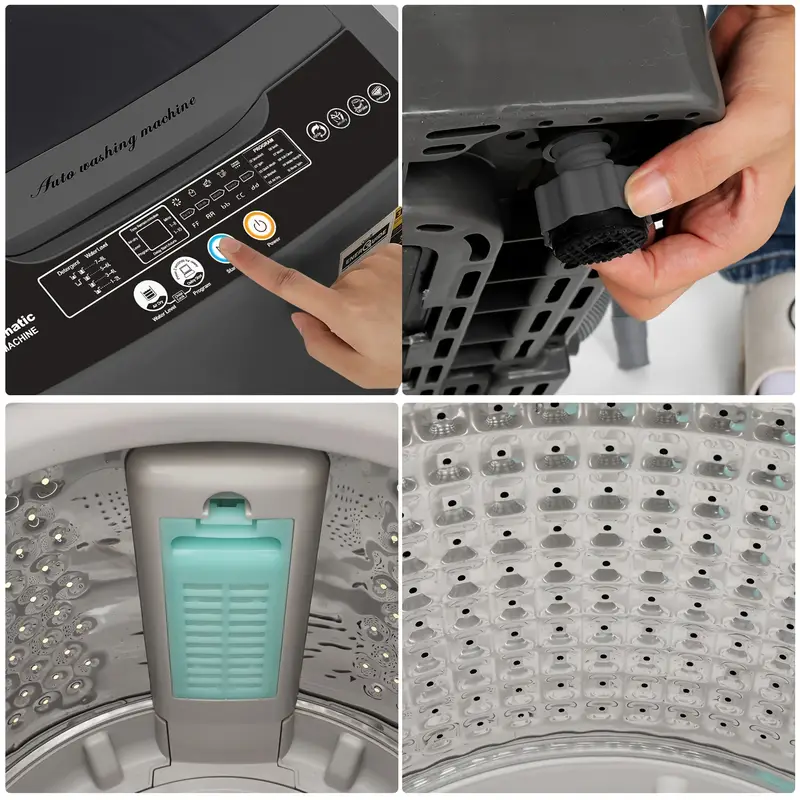   full automatic washing machine portable compact washer with led display 10 programs and 8 water levels 13 6lbs 17 9lbs capacity space saving full automatic washer grey details 7
