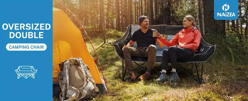 Silla de camping doble  , silla de camping acolchada para   adultos, silla plegable de gran tamaño, silla de camping, tumbona de jardín, sillas de salón para adultos. detalles 0