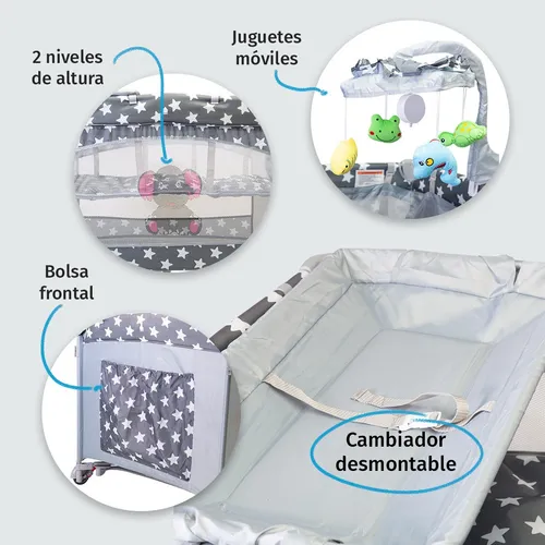 Cuna Corral Mecedor Para Bebé Starkids S12-7 Con Cambiador