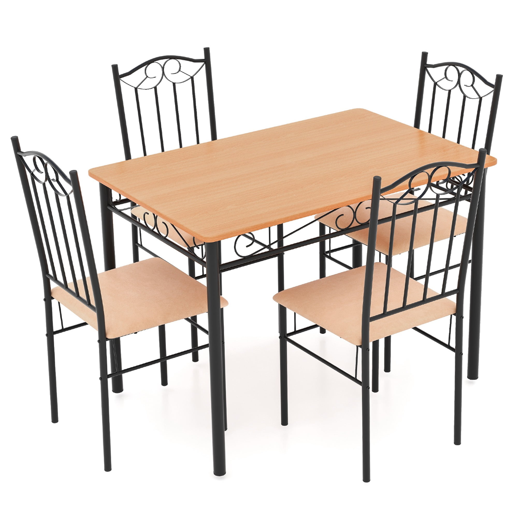 Costway Juego de comedor de 5 piezas, mesa de metal de madera de 30 "y 4 sillas, muebles de desayuno de cocina negros
