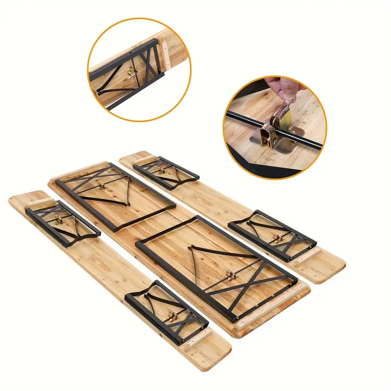 Conjunto De Mesa Y Banco Plegable De   Patas, Mesa De Picnic Con Tapa De Madera Plegable, Conjunto De Muebles De Exterior De Madera Maciza Para Actividades Al Aire   Y Jard&iacute;n detalles 2