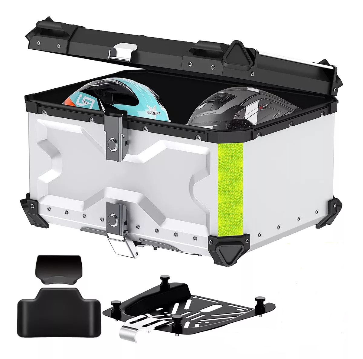 Caja Moto Top Case Aluminio Baul Con Respaldo Para 2 Cascos