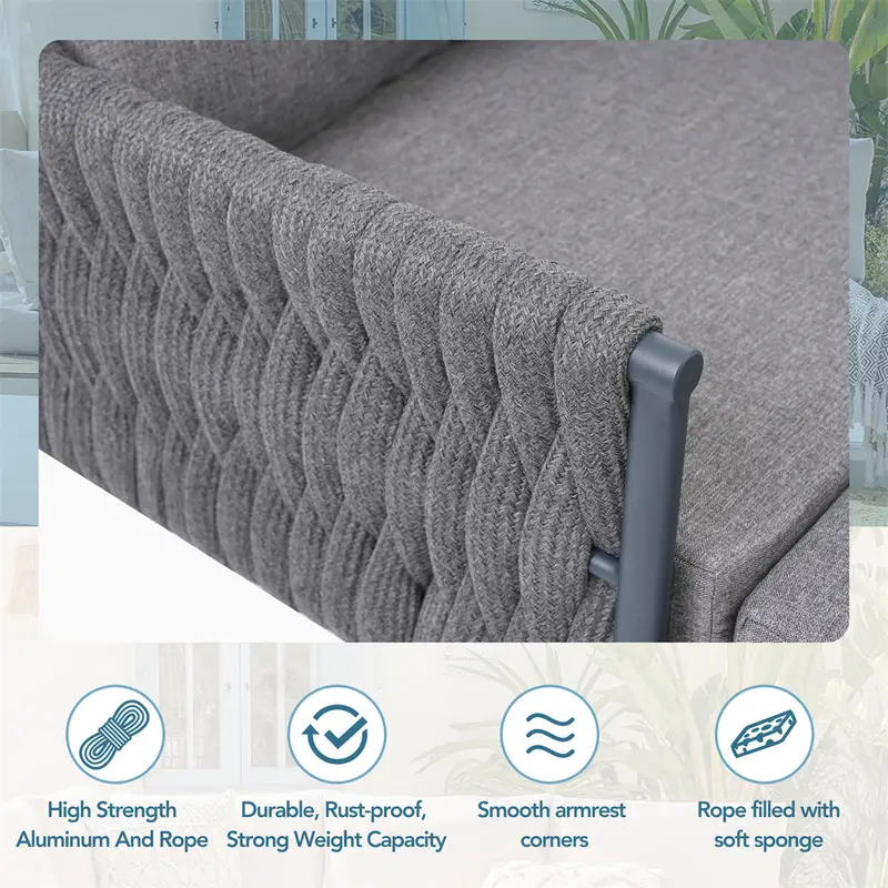 Juego de muebles de patio de aluminio de 6 piezas, conjunto de conversación moderno de metal para exteriores detalles 2