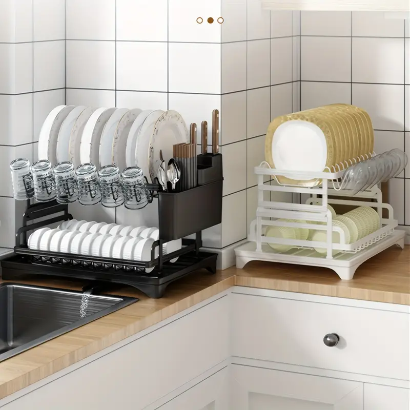 Estante de secado de platos de hierro de 2 niveles con escurridor y soporte para cubiertos, organizador de platos y tazones para encimera de cocina, estante para platos con bloque de cuchillos, soporte para vasos - Regalo perfecto para mujeres, esposa, gadget de cocina para el día de la madre detalles 4