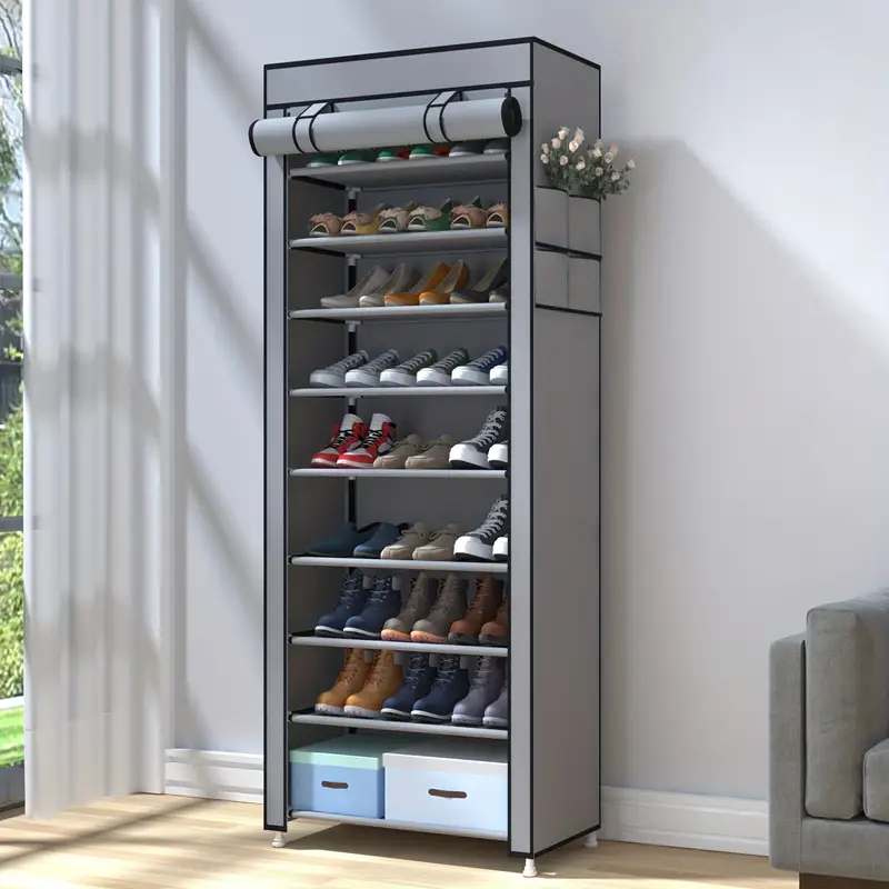 1 pza. Organizador de zapatos de alta capacidad de   con cubierta antipolvo, zapatero de entrada que ahorra espacio, fácil de montar, adecuado para zapateros y armarios domésticos. detalles 2