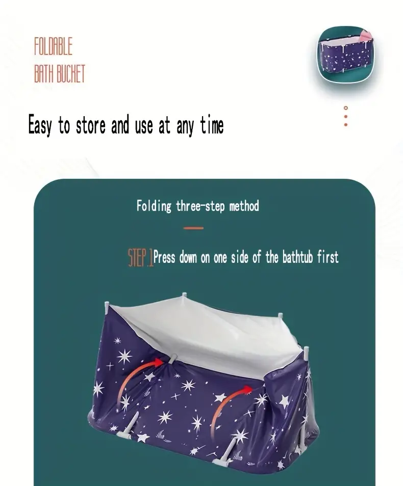 Bañera plegable que ahorra espacio, experiencia de spa, respaldo estándar, almacenamiento conveniente, con diseño de estrellas y  , para baños pequeños y uso doméstico. detalles 4