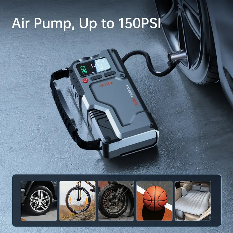 5000A Arrancador de   con Compresor de Aire, 5 en 1 Función Jump Box 150PSI Arrancador Batería Pack con Inflador Digital de Neumáticos, Cargador de Batería de Coche Portátil para 10  o 9.0L   Batería Cargador, Arrancador de Coche Portátil detalles 4