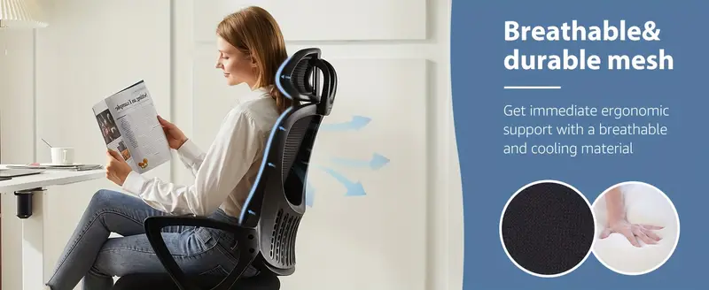 Sillas de trabajo ergonómicas con respaldo alto de malla, ruedas y reposacabezas ajustables, silla de escritorio para computadora de oficina, soporte lumbar, reposabrazos para el hogar, dormitorio, rosa detalles 2