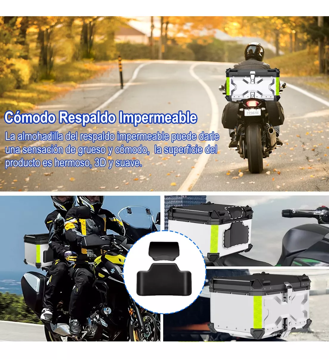 Caja Moto Top Case Aluminio Baul Con Respaldo Para 2 Cascos