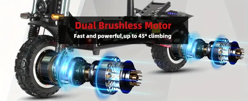 Patinete eléctrico para adultos de alta velocidad con doble motor, motocicletas de 60 millas de largo alcance, neumáticos todoterreno gruesos, freno hidráulico de aceite, doble suspensión, todoterreno, deportes,   ZO03, scooter eléctrico para adultos pesados. detalles 1