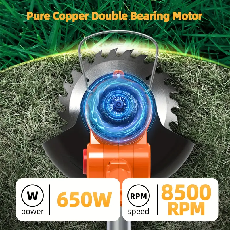 Cortadora de maleza inalámbrica de 21V con 2 baterías y cargador, cuchillas y ruedas, recortadora de césped a batería, recortadora de hilo/mini-segadora/bordeadora de ruedas/cortadora de maleza 4 en 1 detalles 7