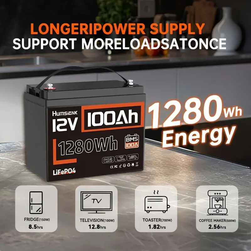 1 pza. Bater&iacute;a de litio Humsienk 12V 50/100Ah LiFePO4 - 20000 ciclos, BMS 50/100A integrado, protecci&oacute;n contra bajas temperaturas - Ideal para RV, camping y almacenamiento de energ&iacute;a en el hogar - Compatible con el grupo 24 detalles 4