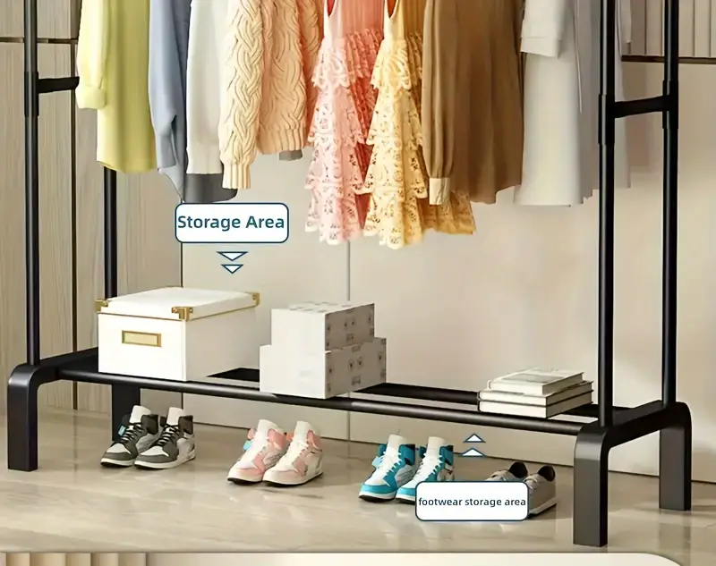 Estante de ropa metálico   con estante para zapatos - Almacenamiento de ropa de gran capacidad para dormitorio,  , baño,   - Armario y soporte de   de ropa multifuncional (1-Pack) detalles 2