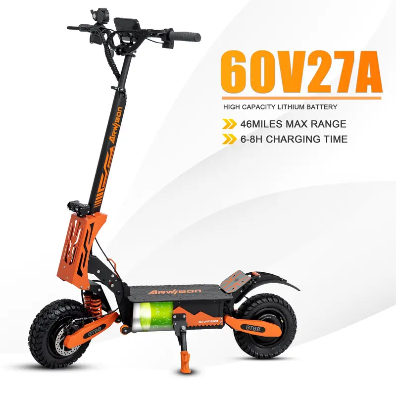 Scooter Eléctrico para Adultos, Doble Motor con Potencia Promedio de 750W, Batería de 60V 27AH de Alto Alcance, Velocidad Promedio de 20MPH, Neumáticos Todoterreno de 11 Pulgadas, Scooter Deportivo Plegable con Asiento detalles 3