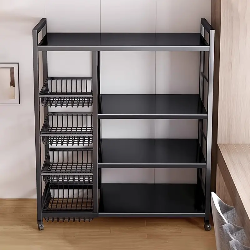 Cesta de almacenamiento de malla rodante con deslizamiento universal para la limpieza y el almacenamiento, cesta de almacenamiento de verduras, estante de almacenamiento de cocina, estante de almacenamiento práctico para almacenar suministros. detalles 1
