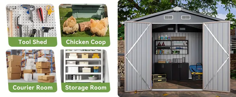 Cobertizo de almacenamiento para exteriores de 8.5 X 5.6, cobertizo de metal con puerta con cerradura para patio trasero, jardín detalles 4