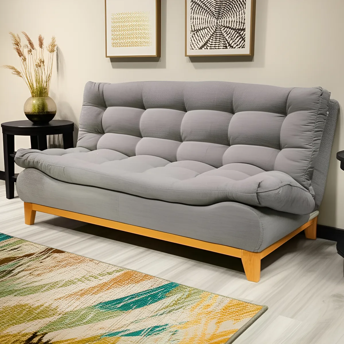Imagen 1 de 5 de Sofa Cama Salas Modernas Minimalistas Capitonado Sofas Cama Color Gris Diseño de la tela Lino