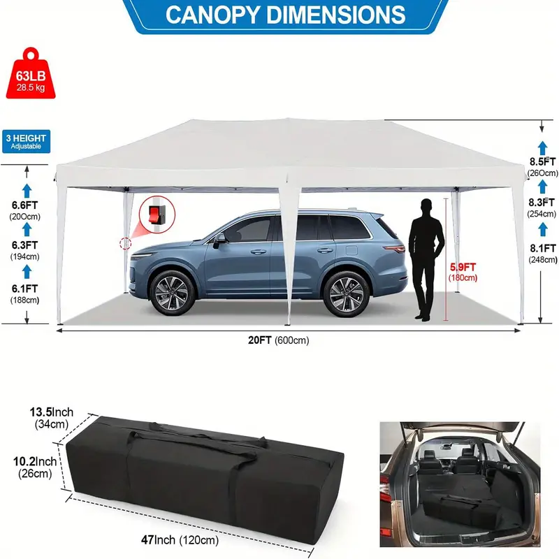   10×20 pies carpa parasol   con   laterales desmontables, fácil de instalar, carpa parasol comercial para exteriores, adecuada para fiestas/patio/carpa de exhibición, pabellón impermeable y  + con bolsa de transporte detalles 2