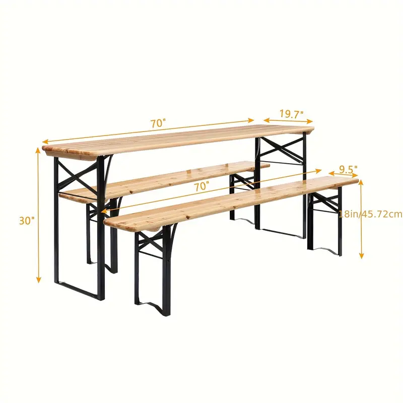 Conjunto De Mesa Y Banco Plegable De   Patas, Mesa De Picnic Con Tapa De Madera Plegable, Conjunto De Muebles De Exterior De Madera Maciza Para Actividades Al Aire   Y Jard&iacute;n detalles 7