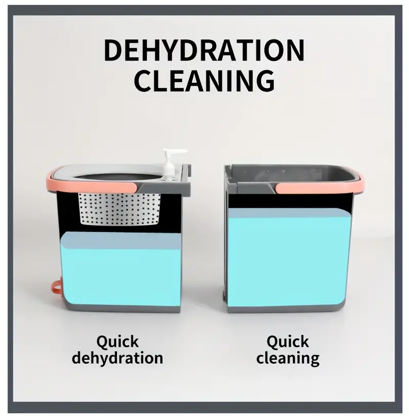 1 Set, Conjunto De Fregona Y Cubo Giratorio Para El Hogar, Fregona De Piso Giratoria, Fregona De Lavado Sin Manos, Fregona De Eliminación De Polvo, Uso En Seco Y Húmedo, Perfecto Para El Hogar, Cocina, Baño, Suministros De Limpieza, Herramienta De Limpieza detalles 1